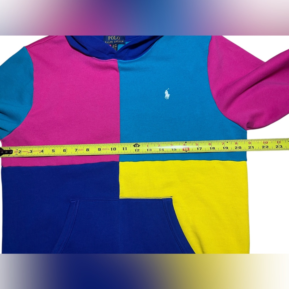 Polo Ralph Lauren Color Block Pink Blue Yellow Hoodie Hoody Youth Xl/Men's M - Picture 7 of 7